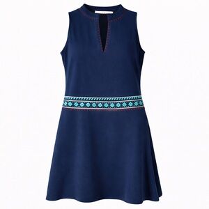 Marie Oliver Navy Embroidered Drop Waist Dress Size Small
